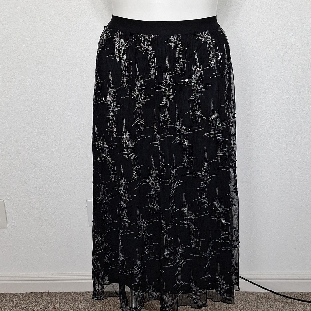 Cato NEW Black Mesh Sequin Metallic Fairy Witchy Pleated Midi Skirt Size 18/20W